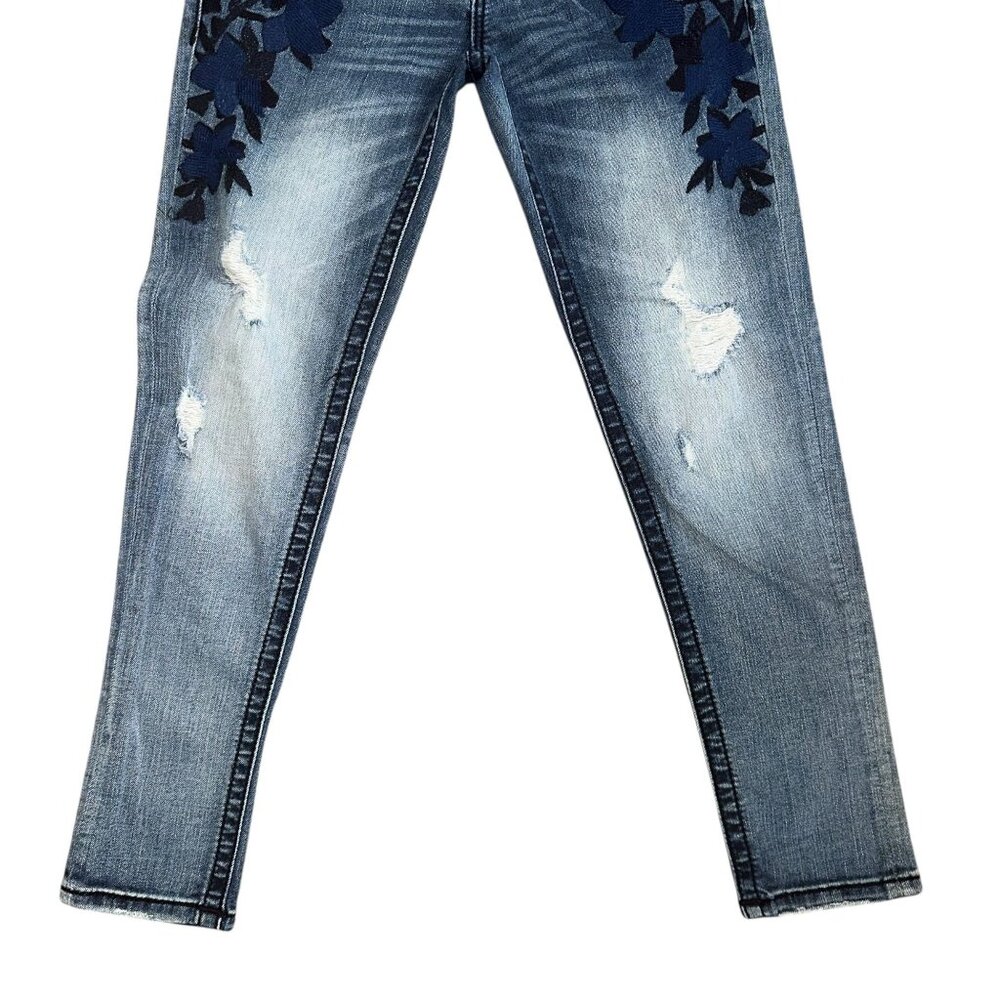 Miss Me JP7668AK Ankle Skinny Womens Jeans 26 26 Embroidered Floral Distressed - Picture 3 of 7